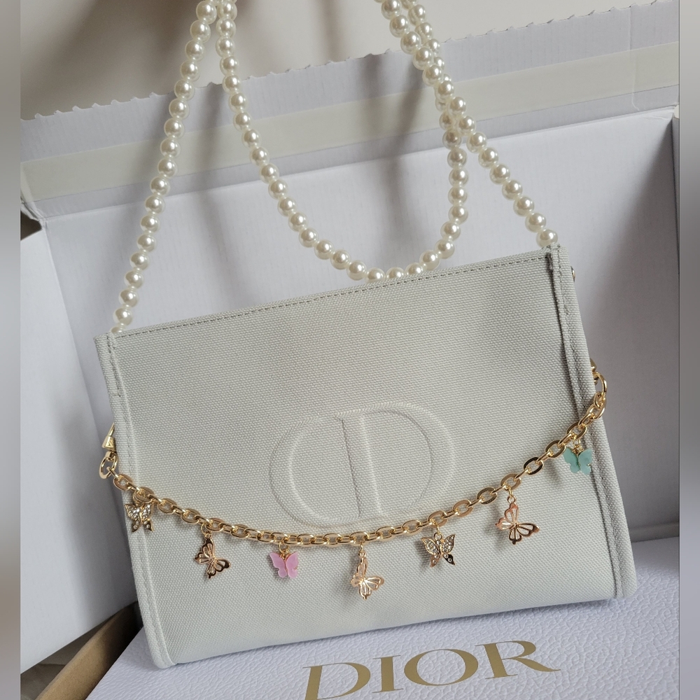Dior White Shoulder Bag with Gold Accents